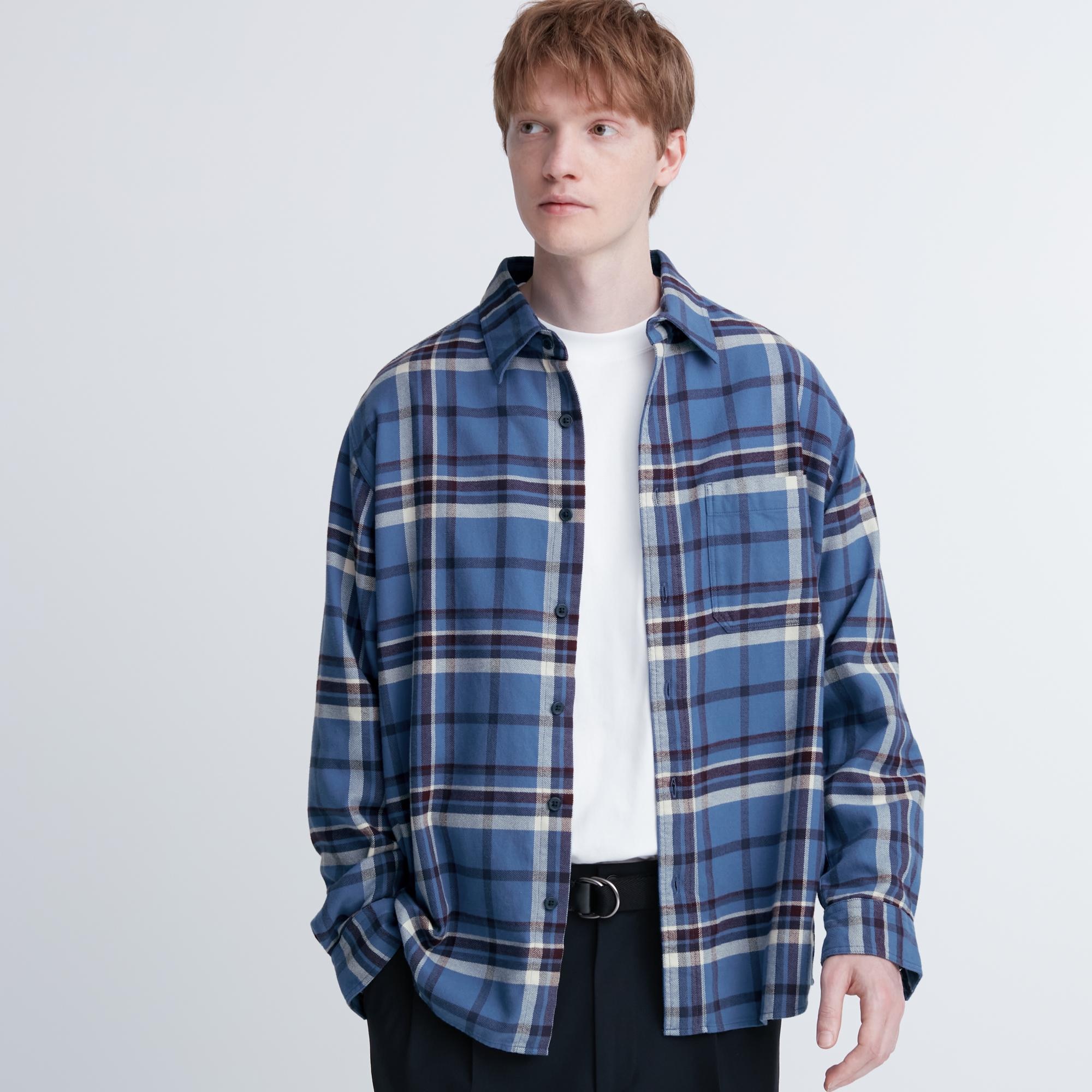 Uniqlo Plaid Shirt Blue and Yellow Flannel  Yellow flannel Plaid shirt  Clothes design
